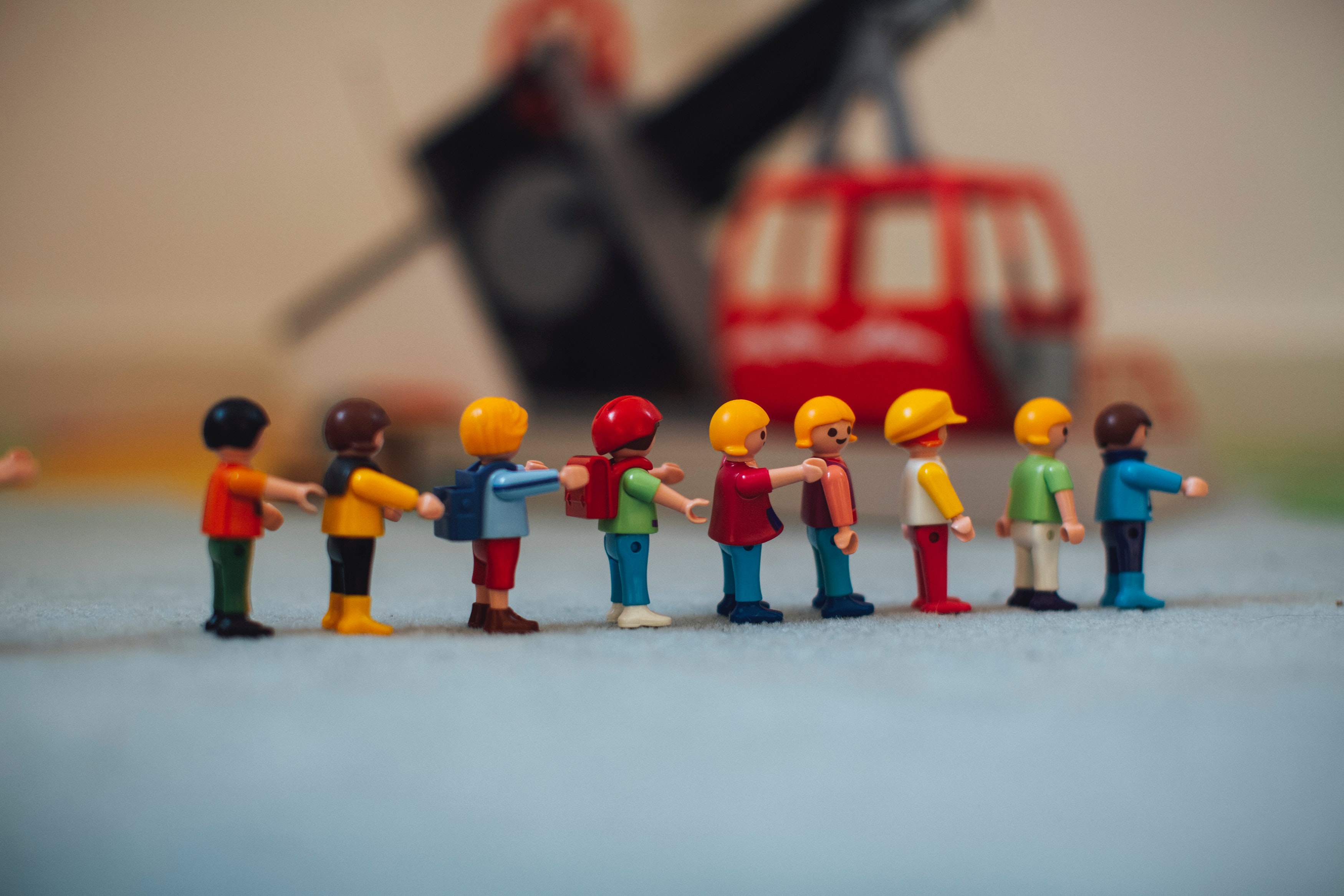 line of lego figures following each other